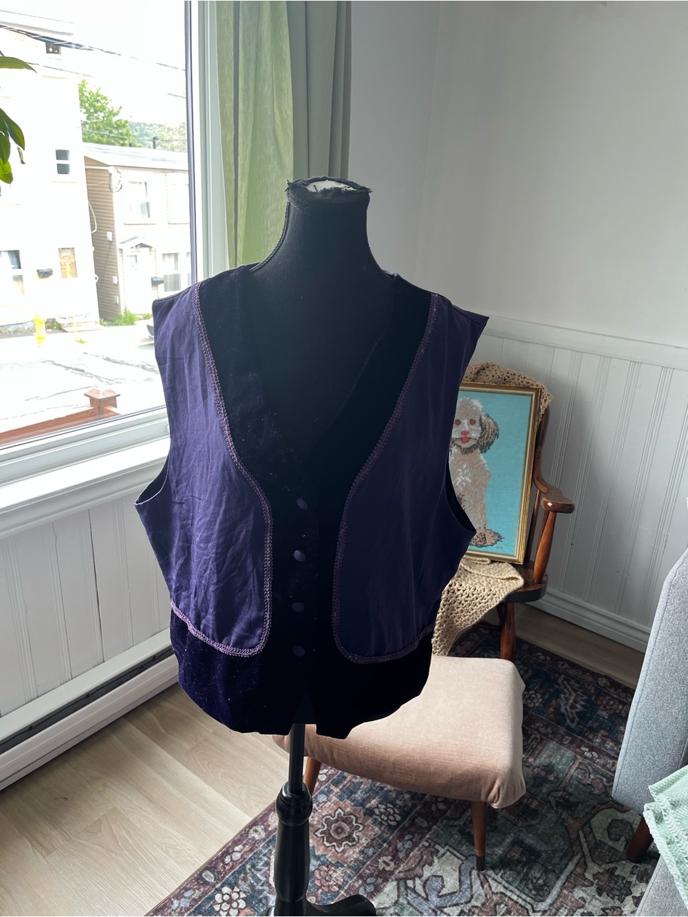 Women’s Vintage Purple Velvet Button Vest XL